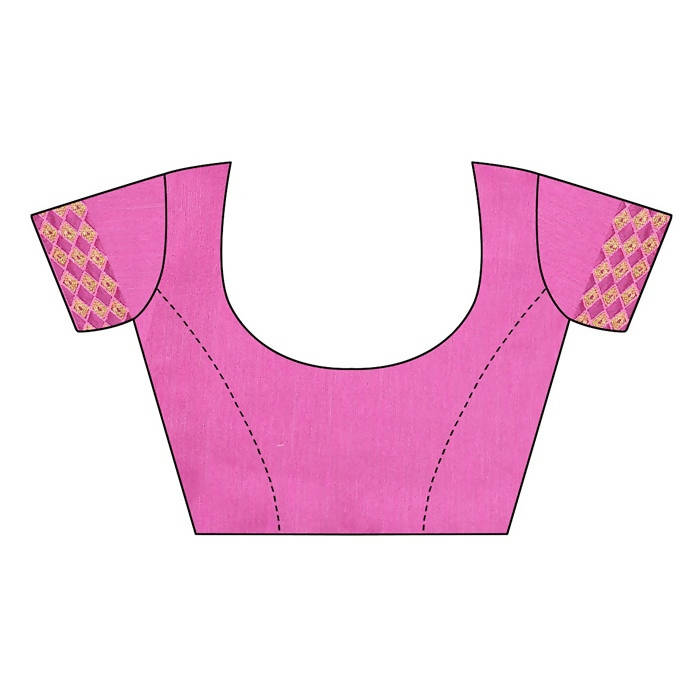 Vamika Embroidery Pink Chanderi Saree (MINI CHECKS BLUE)
