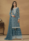 Radiant Teal Embroidered Wedding Festive Gharara Suit - Emponline