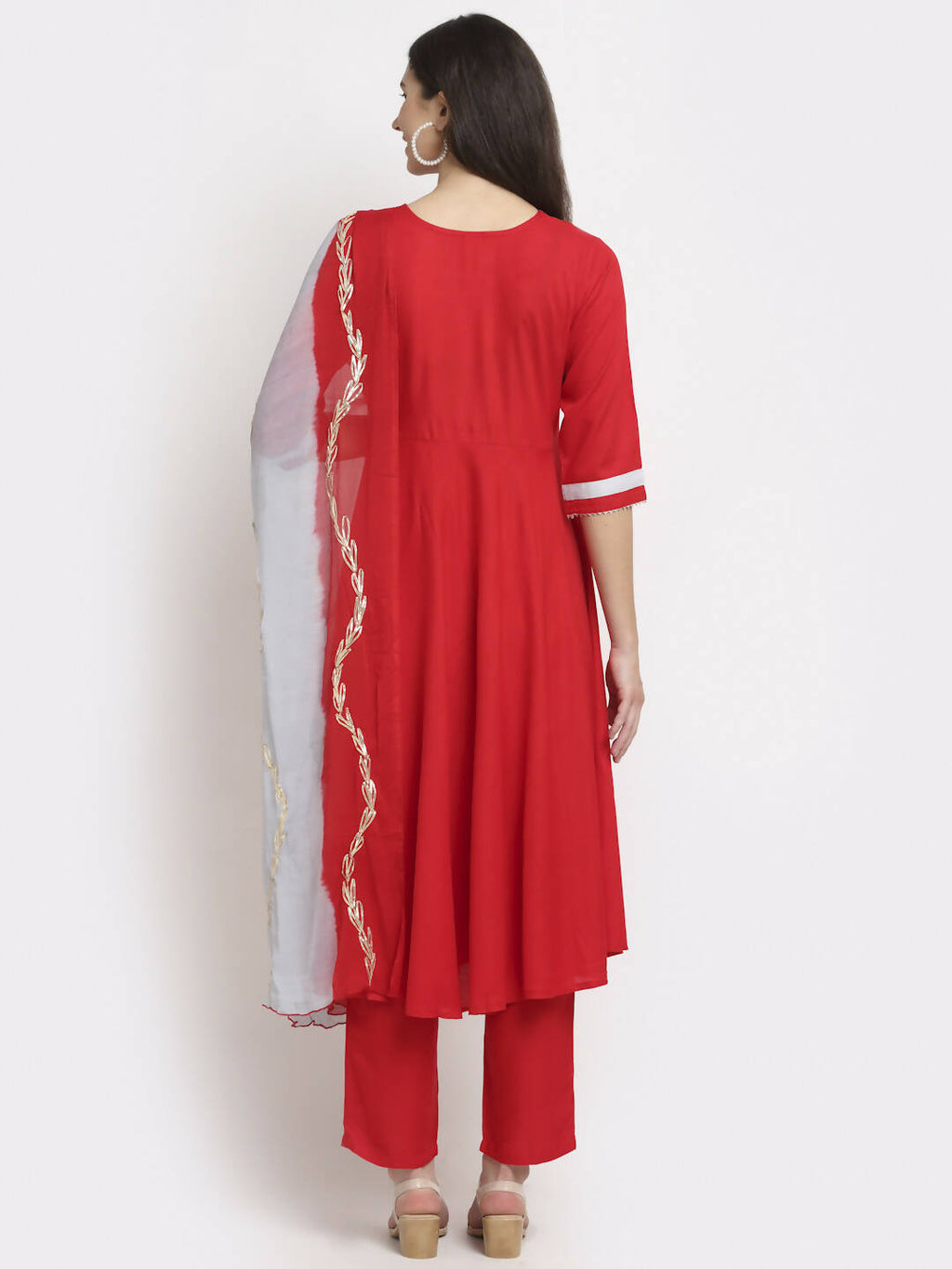 Rudra Bazaar Angrakha Red Kurti Set With Dupatta