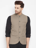 Even Apparels Beige Merino Men Woven Nehru Jacket