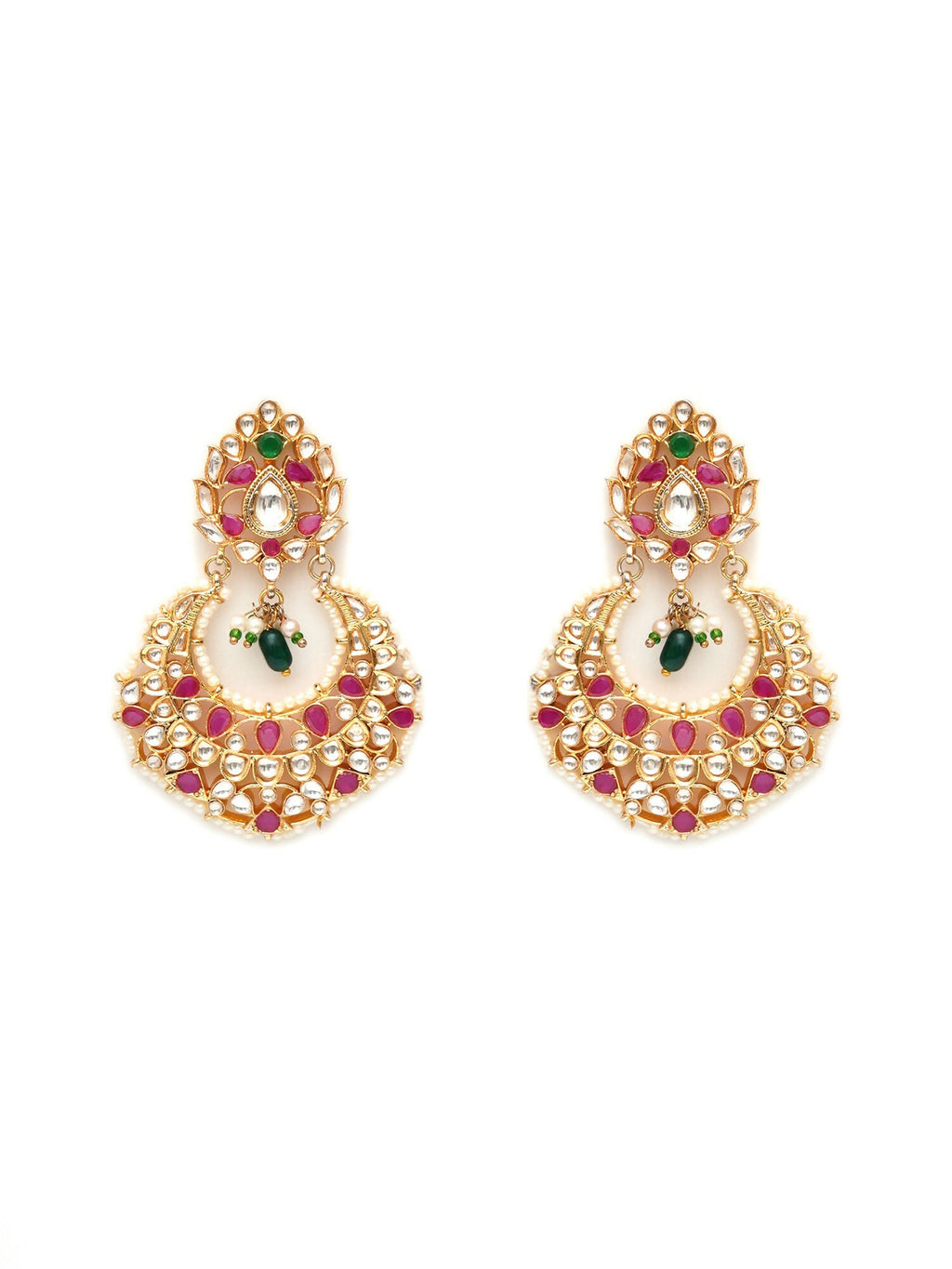 Kundan Chand Earrings (Gold) - Ruby Raang
