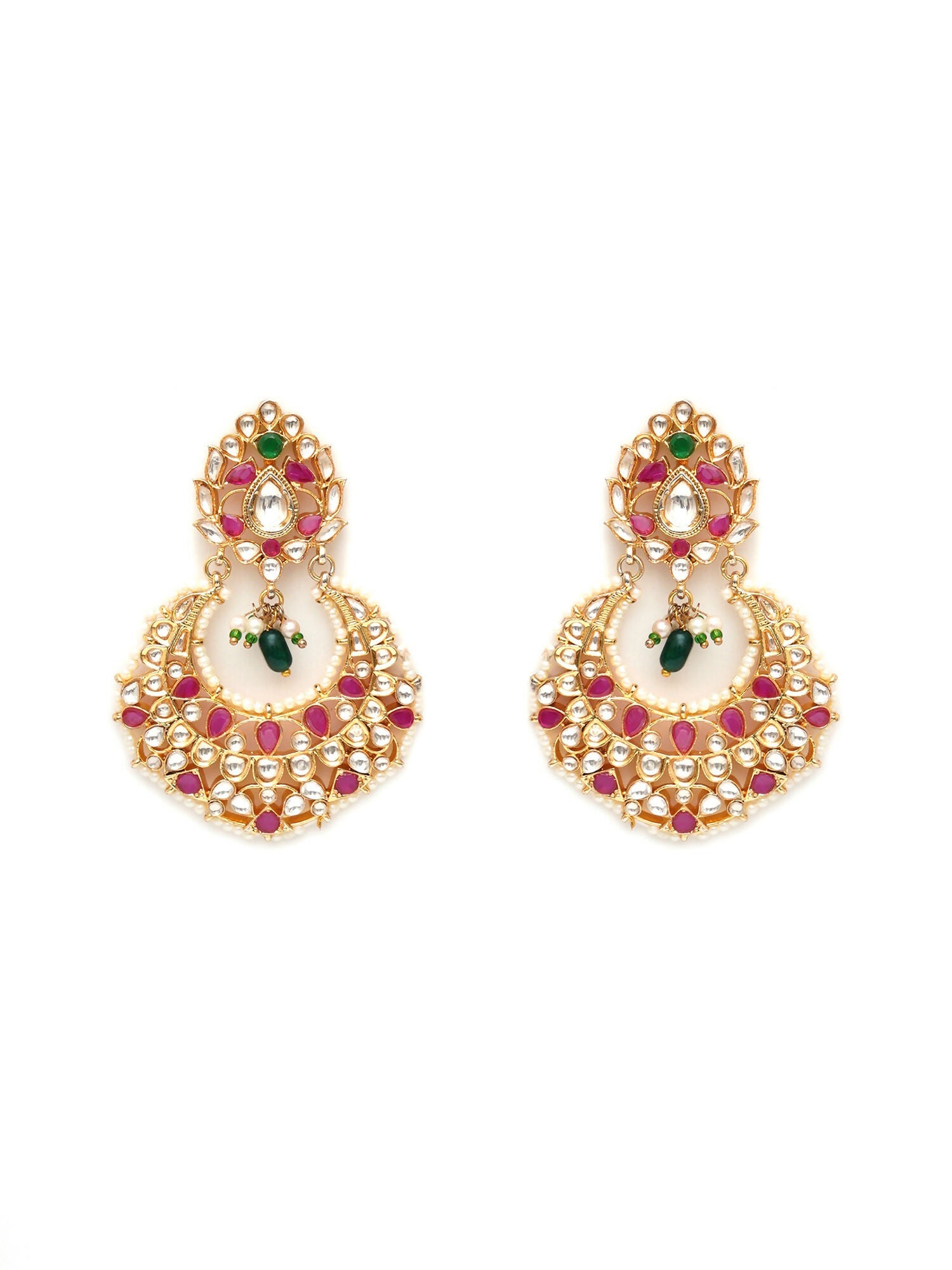Kundan Chand Earrings (Gold) - Ruby Raang
