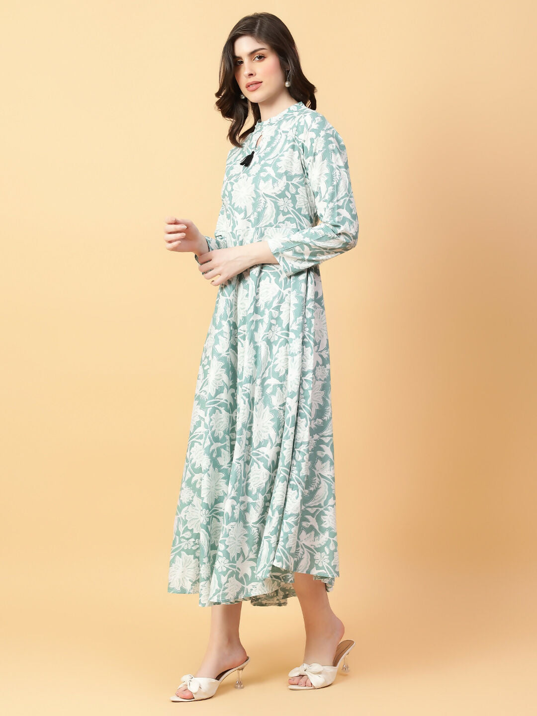 Joban Fashion Green Cotton Printed & Hand Work Dress