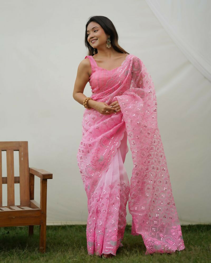 Vamsee Ayra Pink Organza Saree