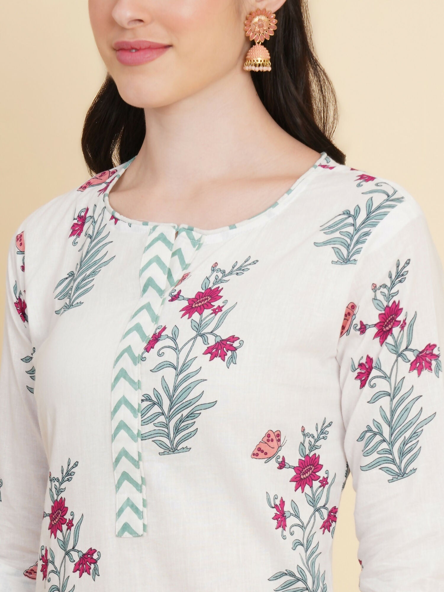 Designer Stylish white Cotton Stitched Suit With Dupatta - Tanisha