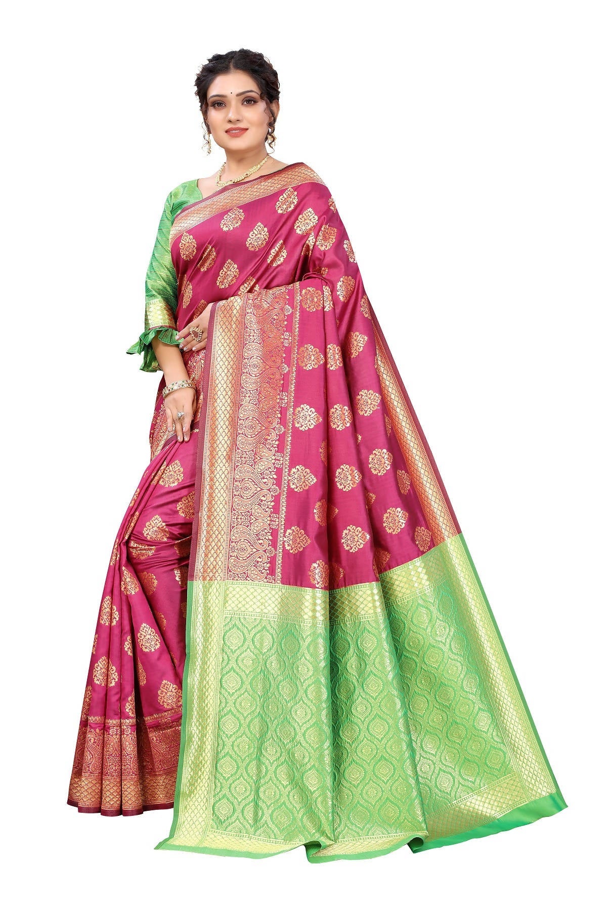 Vamika Ethnic Fire Pink Weaving Banarasi Jacquard Saree