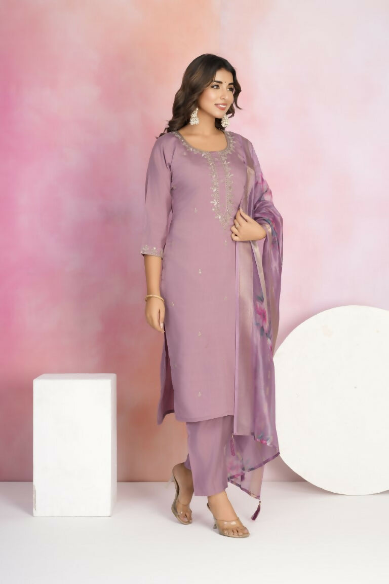 Ethnic Festive Wear Viscose Chanderi Purple Stitched Suit With Dupatta - Tanisha