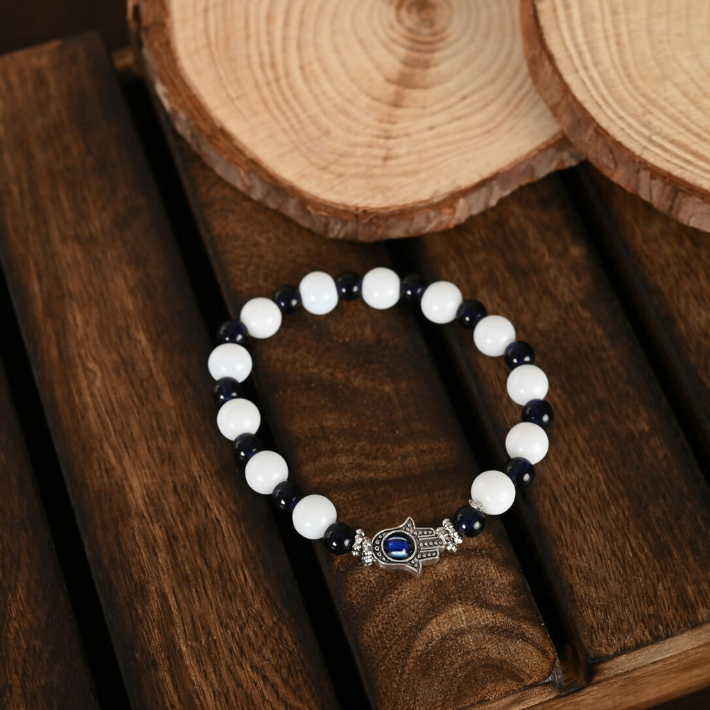 NVR Men & Women White & Black Marbel Crystal Elasticated Bracelet