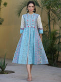 Juniper Women's Skyblue Cambric Printed Flared Dress