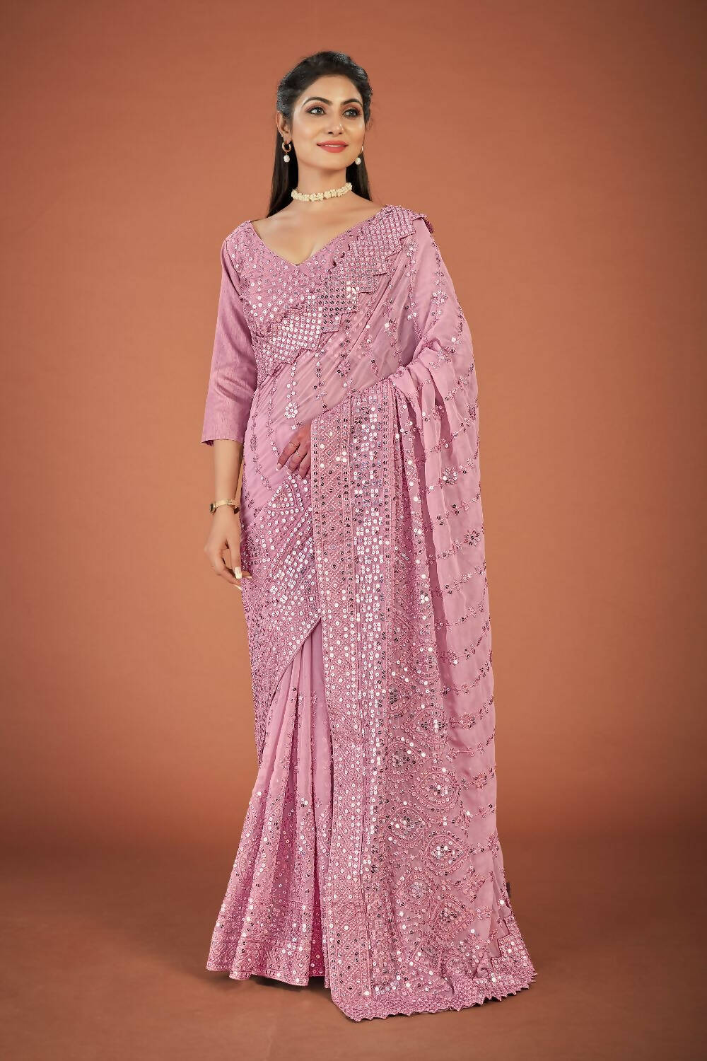 Vamsee Onoin Georgette Designer Saree