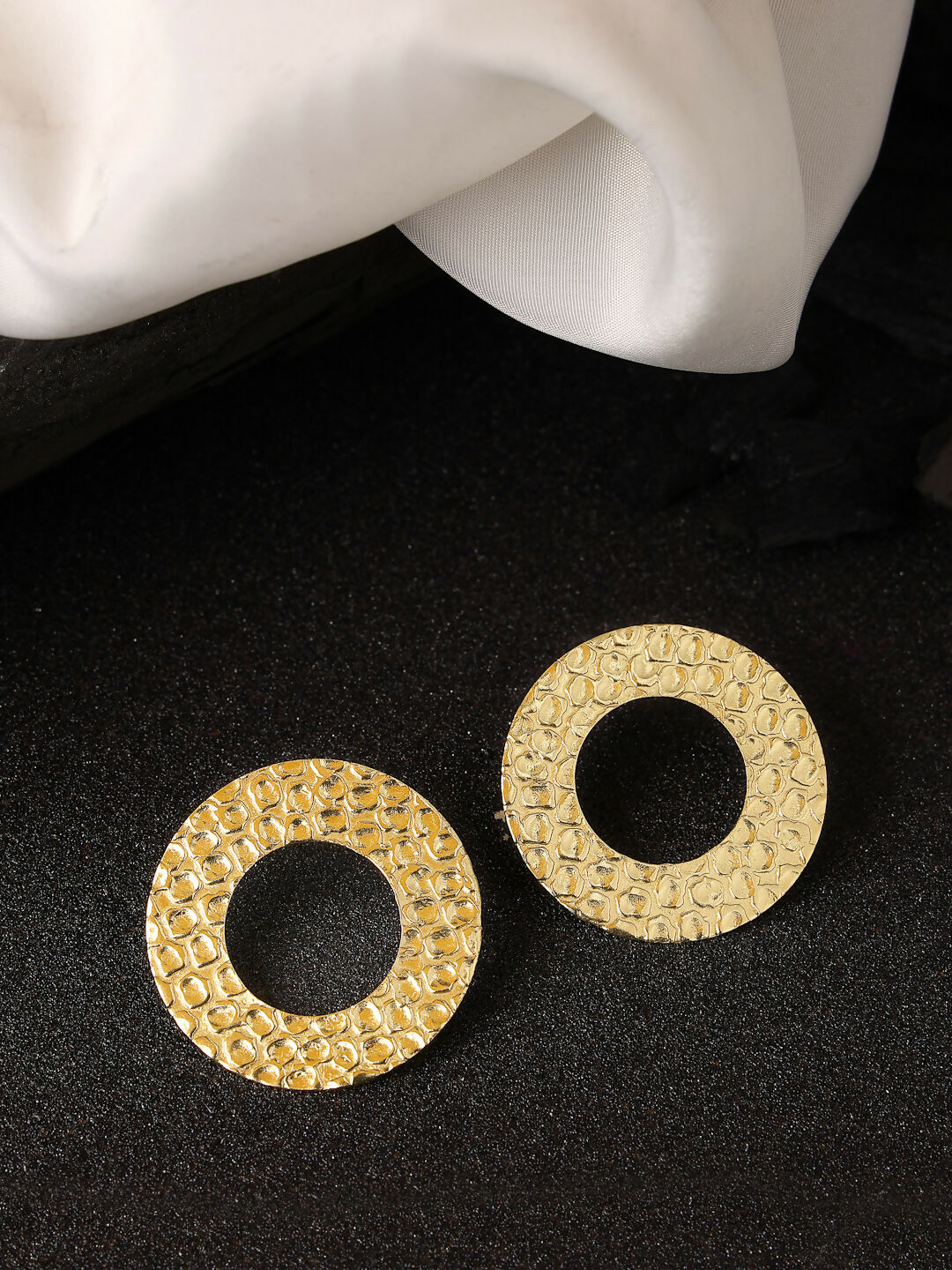 NVR Women Gold-Polished Cut Out Circle Drop Earrings