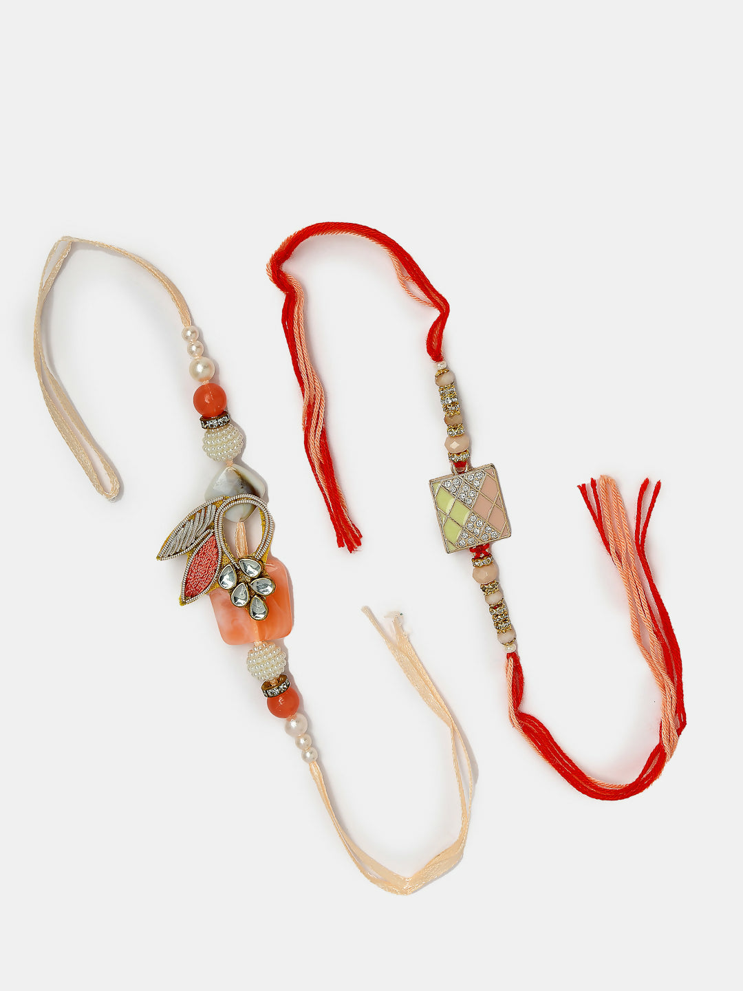 NVR Men Set of 2 Multicolor Stone-Studded Rakhi With Roli Chawal
