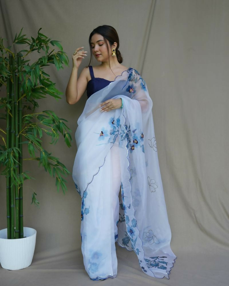 Vamsee Mudra White Organza Saree