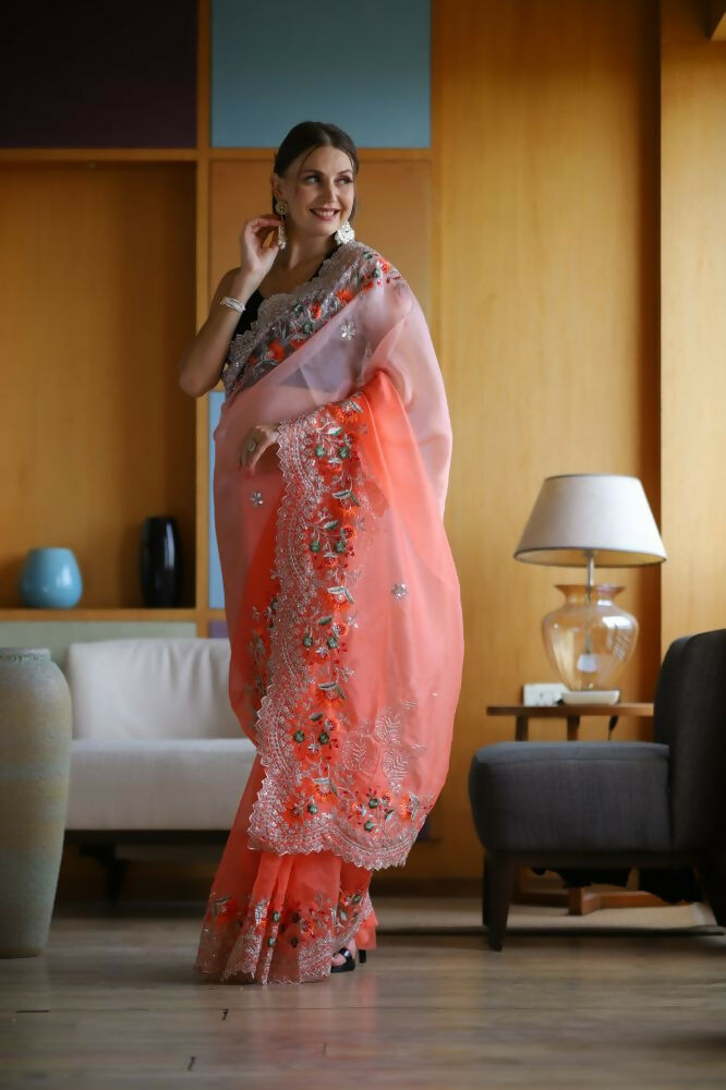 Vamsee Sanyogita Sanyogita - Orange Organza Saree