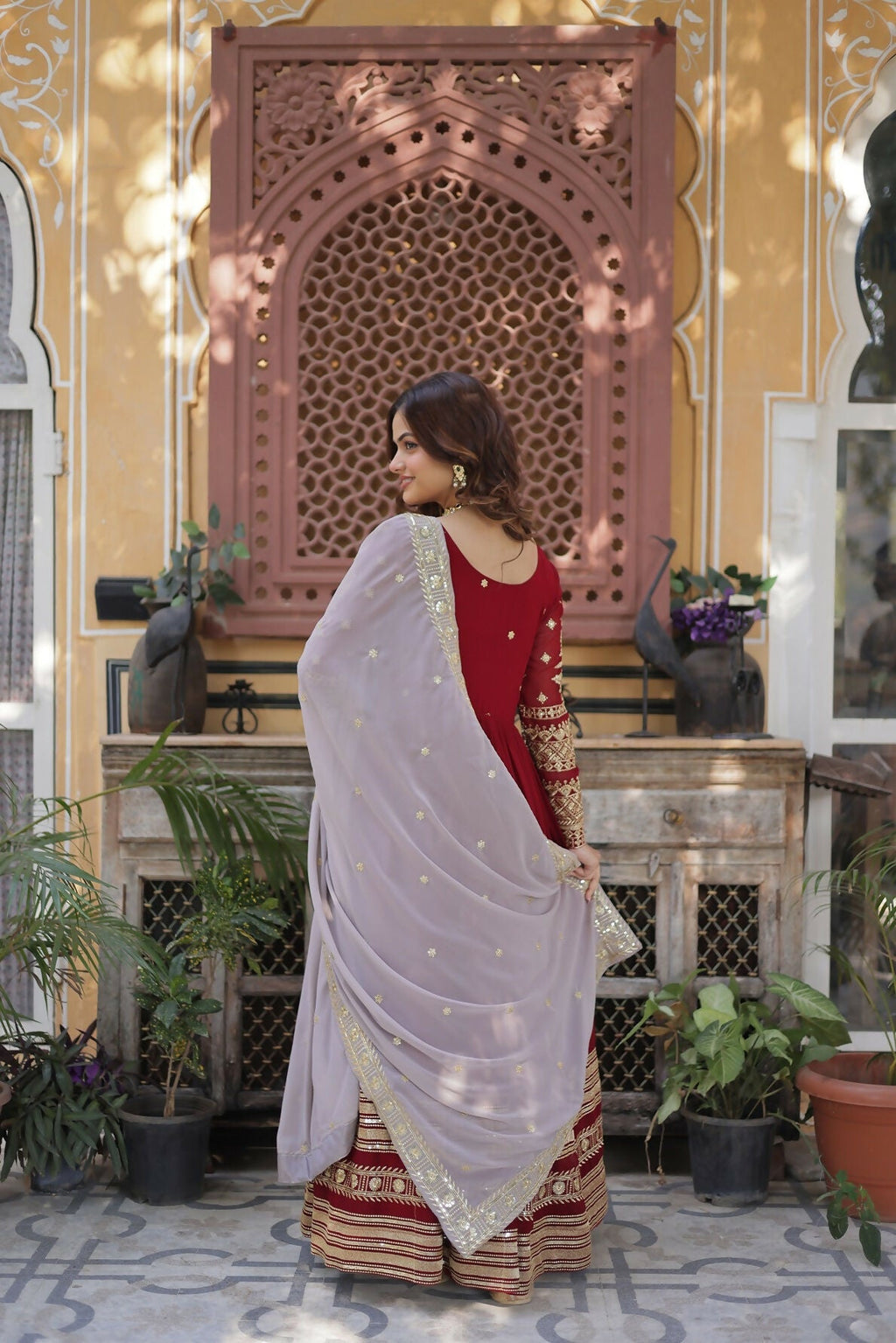Joban Fashion Red Georgette Sequence Embroidery Work Kurta Set