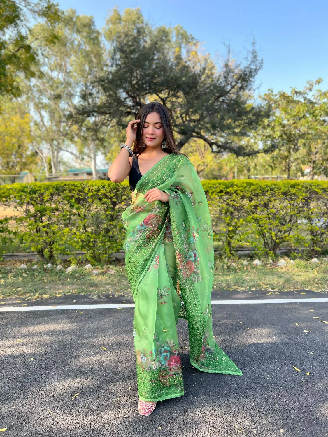 Vamsee Green Organza Saree