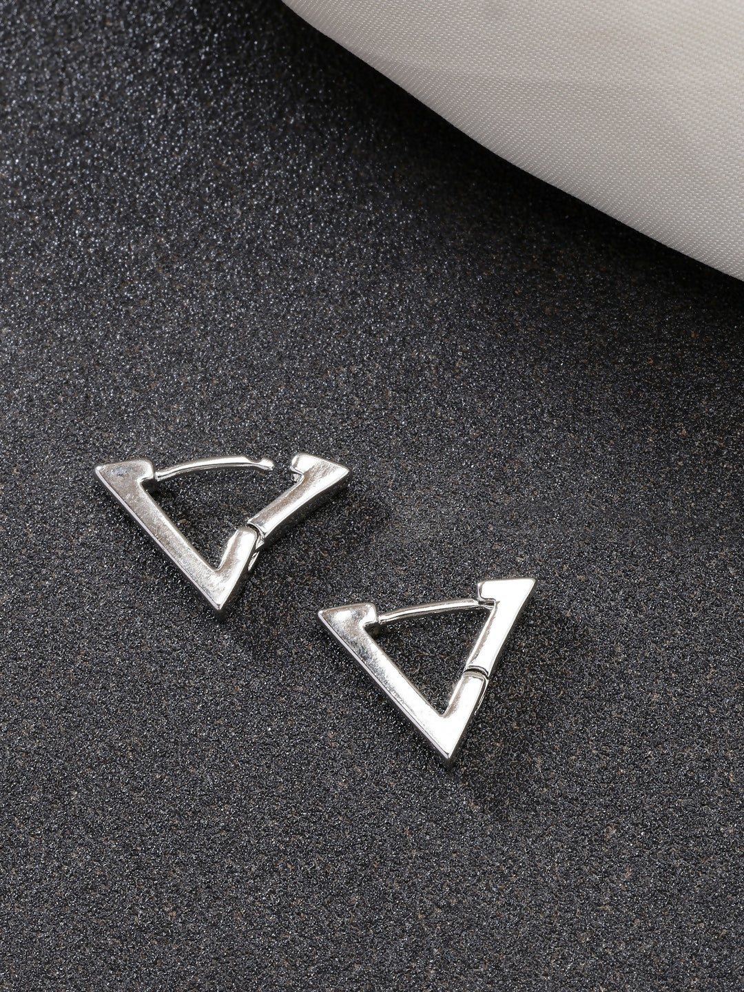 NVR Men's Silver-Plated Geometric Shape Stainless Steel Studs Earring