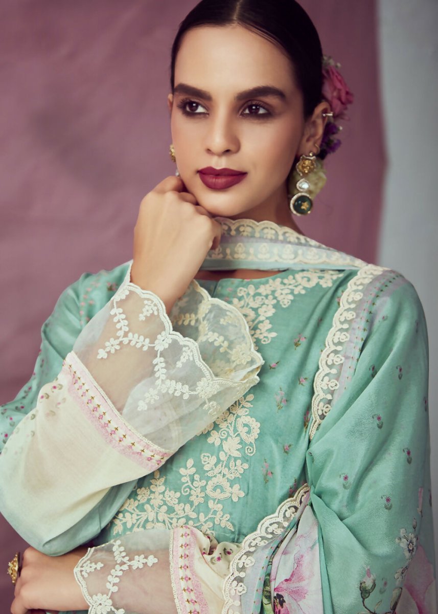 Aqua Green Muslin Cotton Printed Trendy Salwar Kurta Set - Emponline