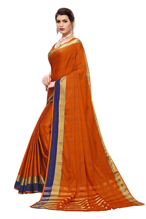 Vamika Orange Cotton Silk Weaving Saree (Rimi Checks Orange)