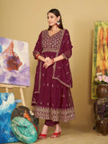 Jyoti Fashion Women's Rani Pink Georgette Embroidered Anarkali Kurta Pant Set With Dupatta