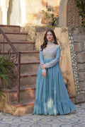 Joban Fashion Sky Blue Georgette Sequence Embroidery Work Kurta Set