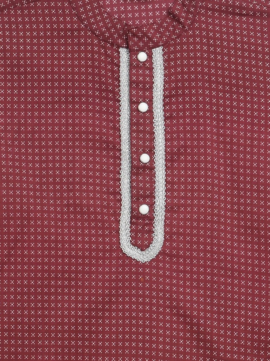 Ahalyaa Boys Maroon Pure Cotton Digital Print Kids Kurta Churidar Set