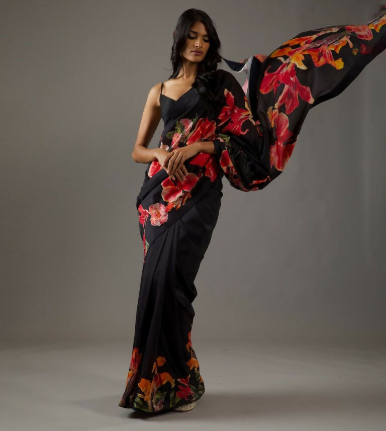 Partywear Designer Black Bright Moss Fancy Saree - Durga