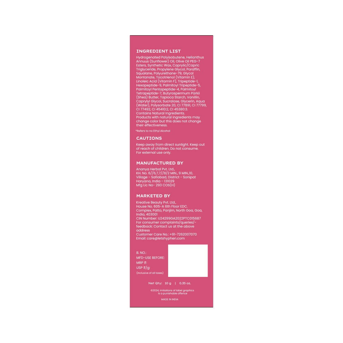 Hyphen By Kriti Sanon Marshmallow Vitamin Infused Peptide Lip Balm, Hydrate & Moisturize, Smoothen Lips & Repair Moisture Barrier