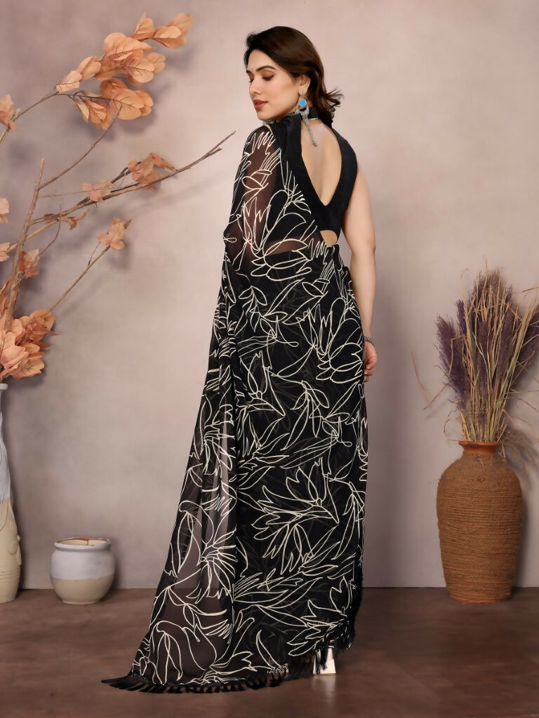 Partywear Designer Georgette Black Fancy Saree - Durga
