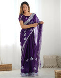 Joban Fashion Shimmer Chiffon Pastel Purple Color Sequence Saree