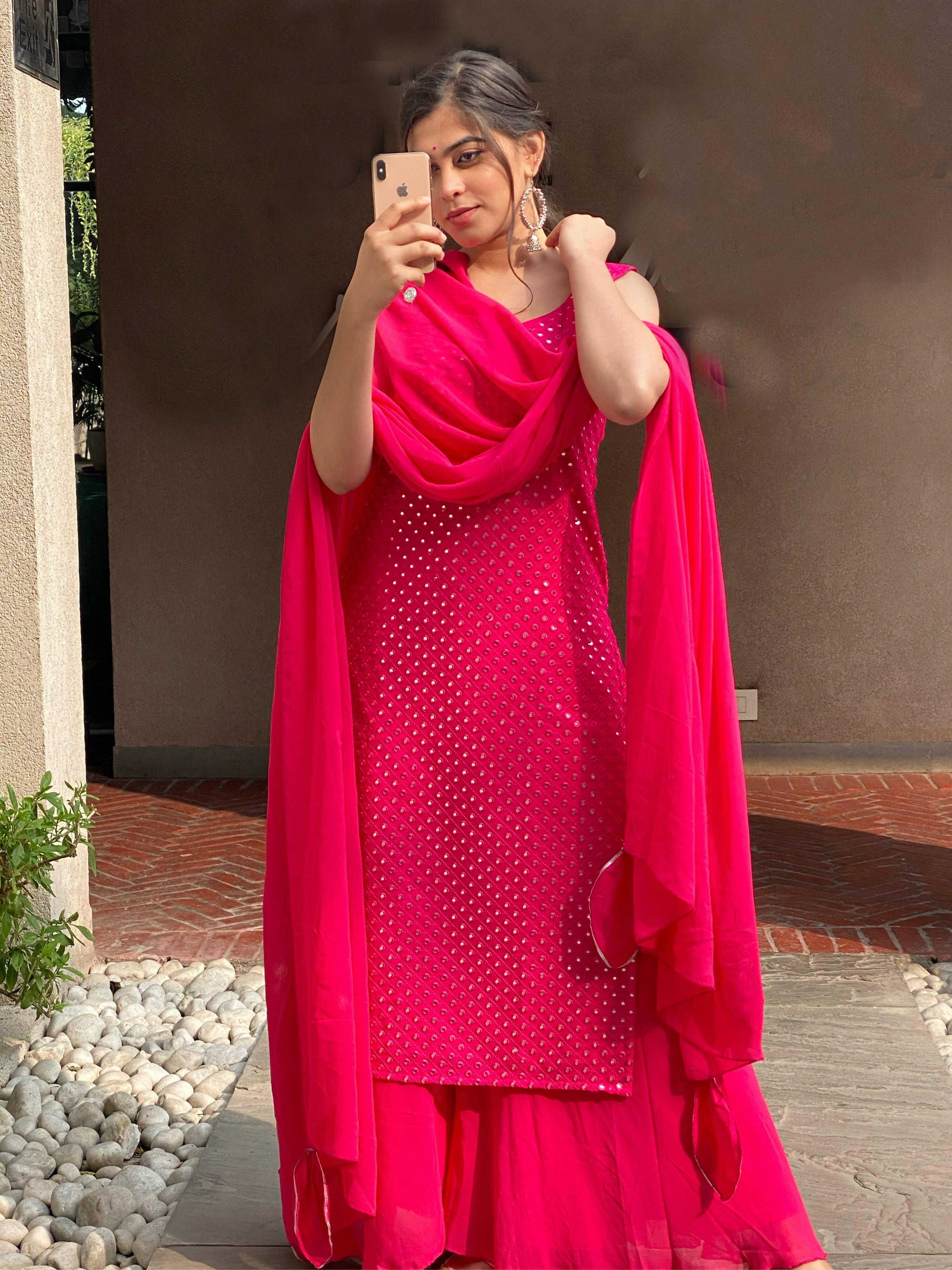 Partywear Designer Pink Georgette Palazzo Suit - Anbazaar