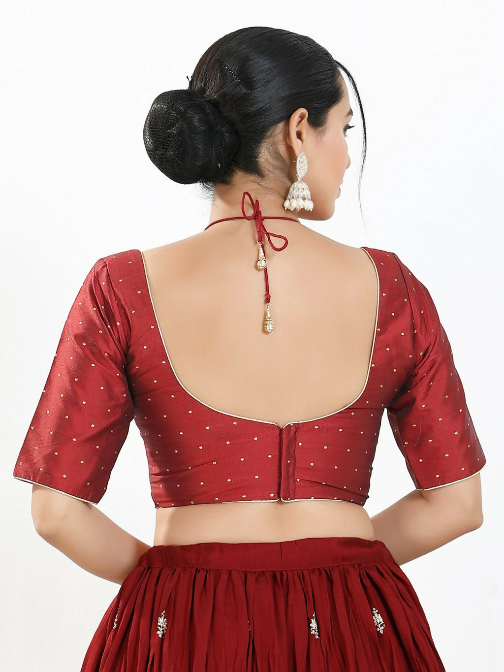 Joban Fashion Maroon Brocade Padded Blouse With Sweetheart Neck Elbow Sleeves