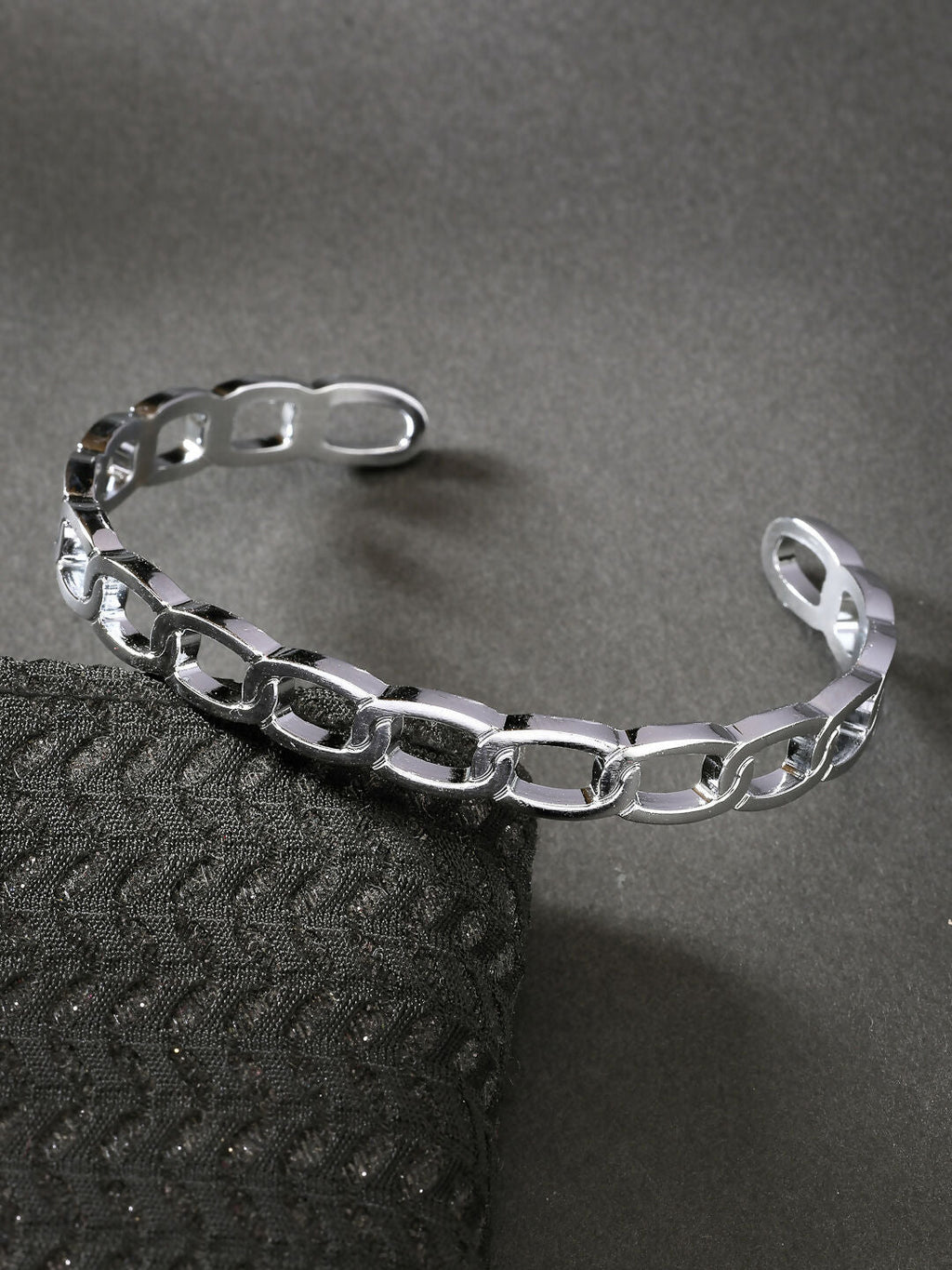 NVR Men's Set of 2 Silver & Black Rhodium-Plated Metal Cuff Bracelet