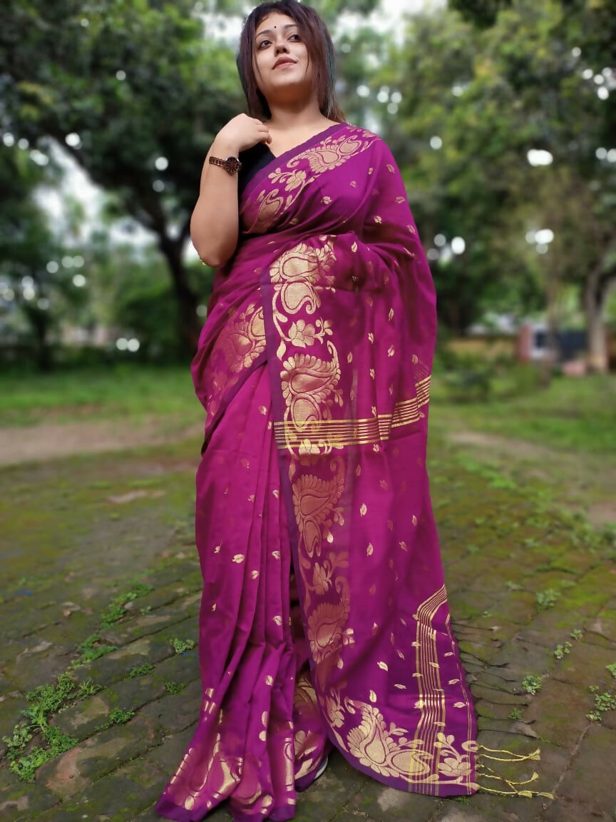 Exclusive Collection Purple Beautiful Cotton Silk Saree