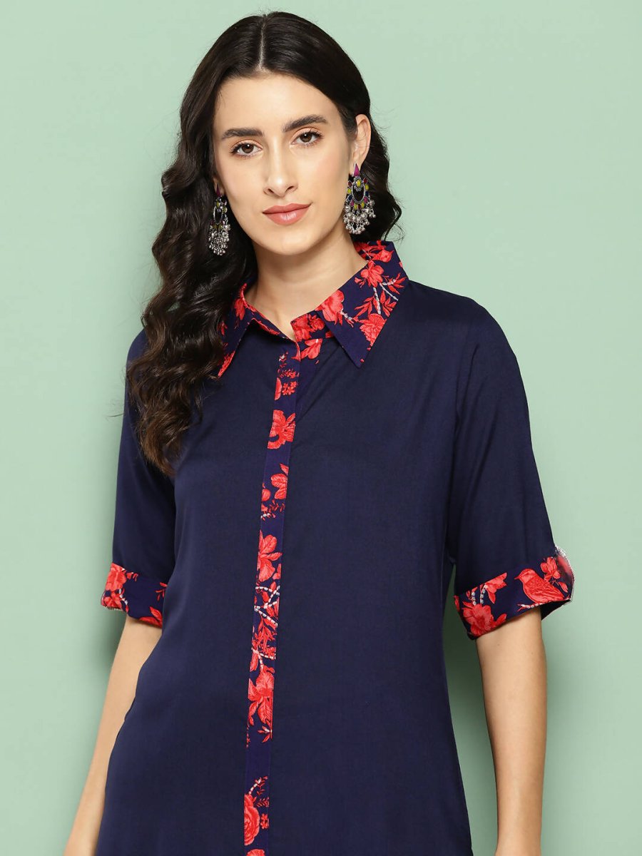 Ahalyaa Womens Kurta Set - Navy Blue
