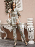 Off White Rayon Paisley Printed Top with Matching Bottom - Eesha