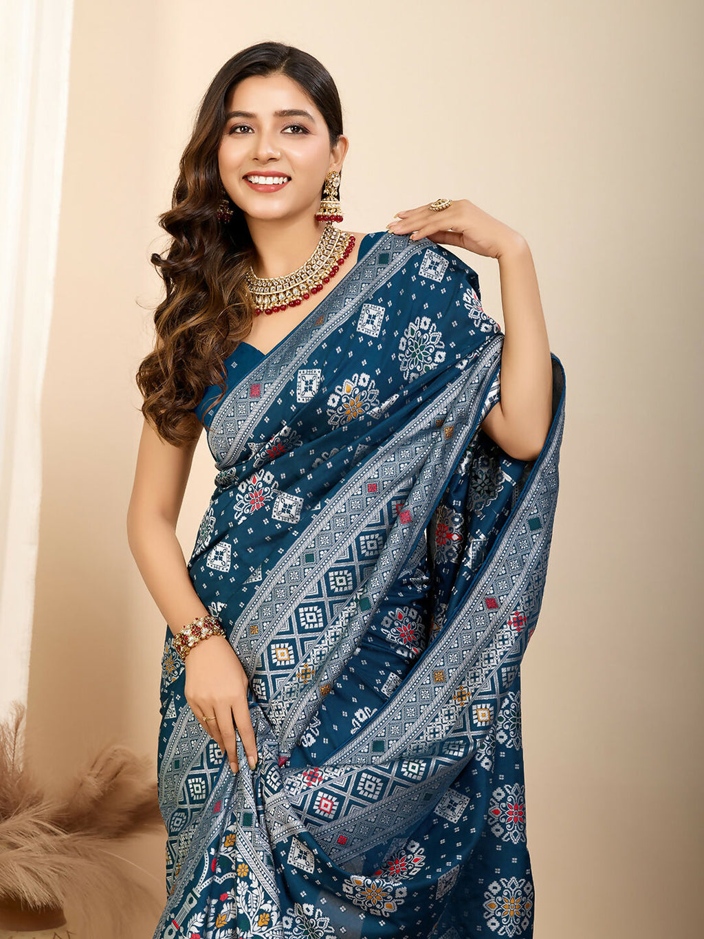 Teal Blue Soft Silk Woven Meenakari Designer Saree - Vedanti