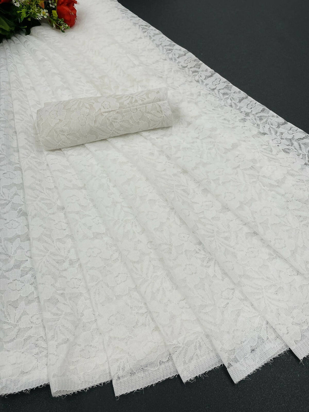 Vamika White Pearls Net Saree