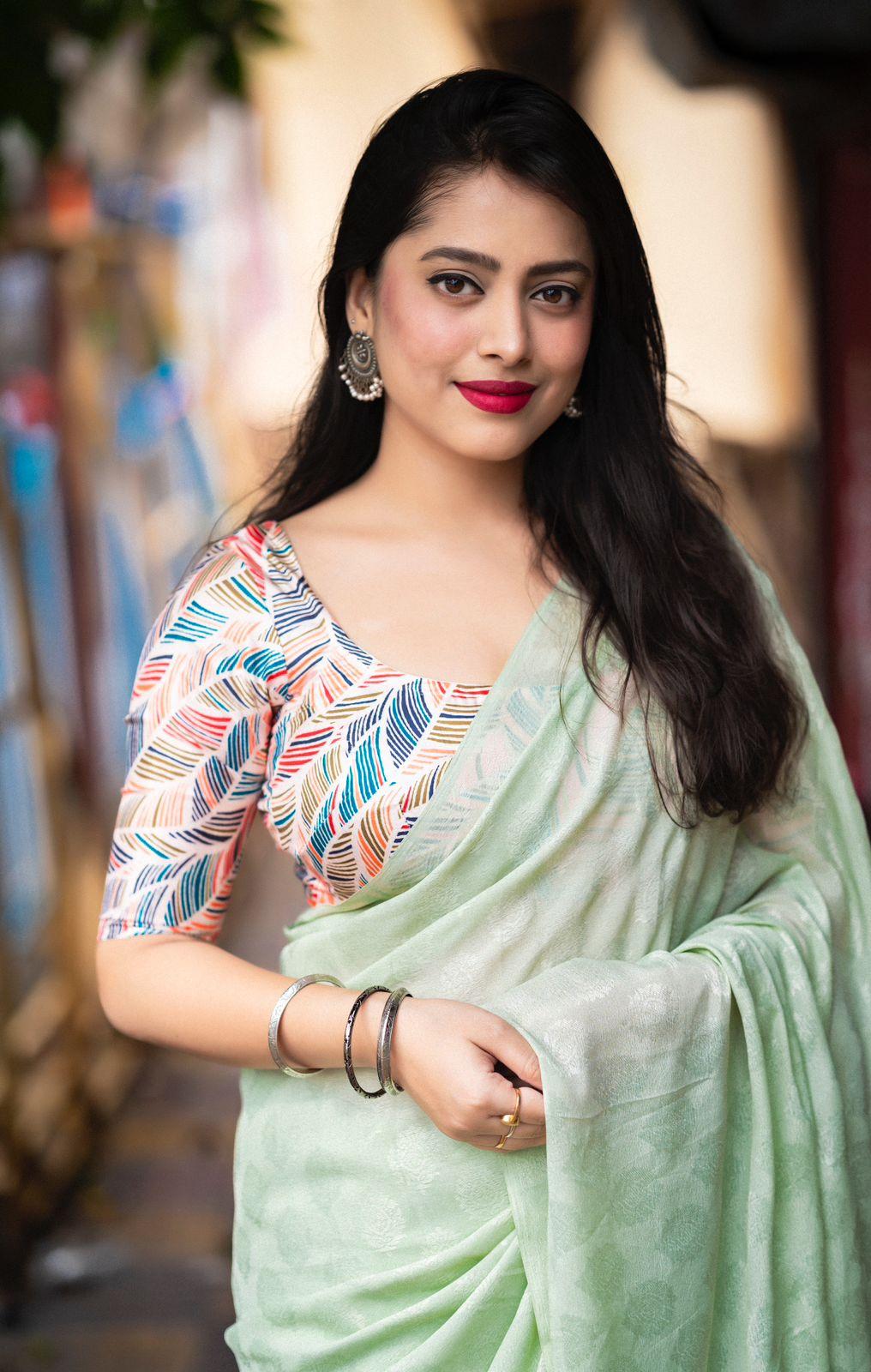 Green Poly Crepe Ethnic Motifs Saree with Unstitched Blouse - A2M