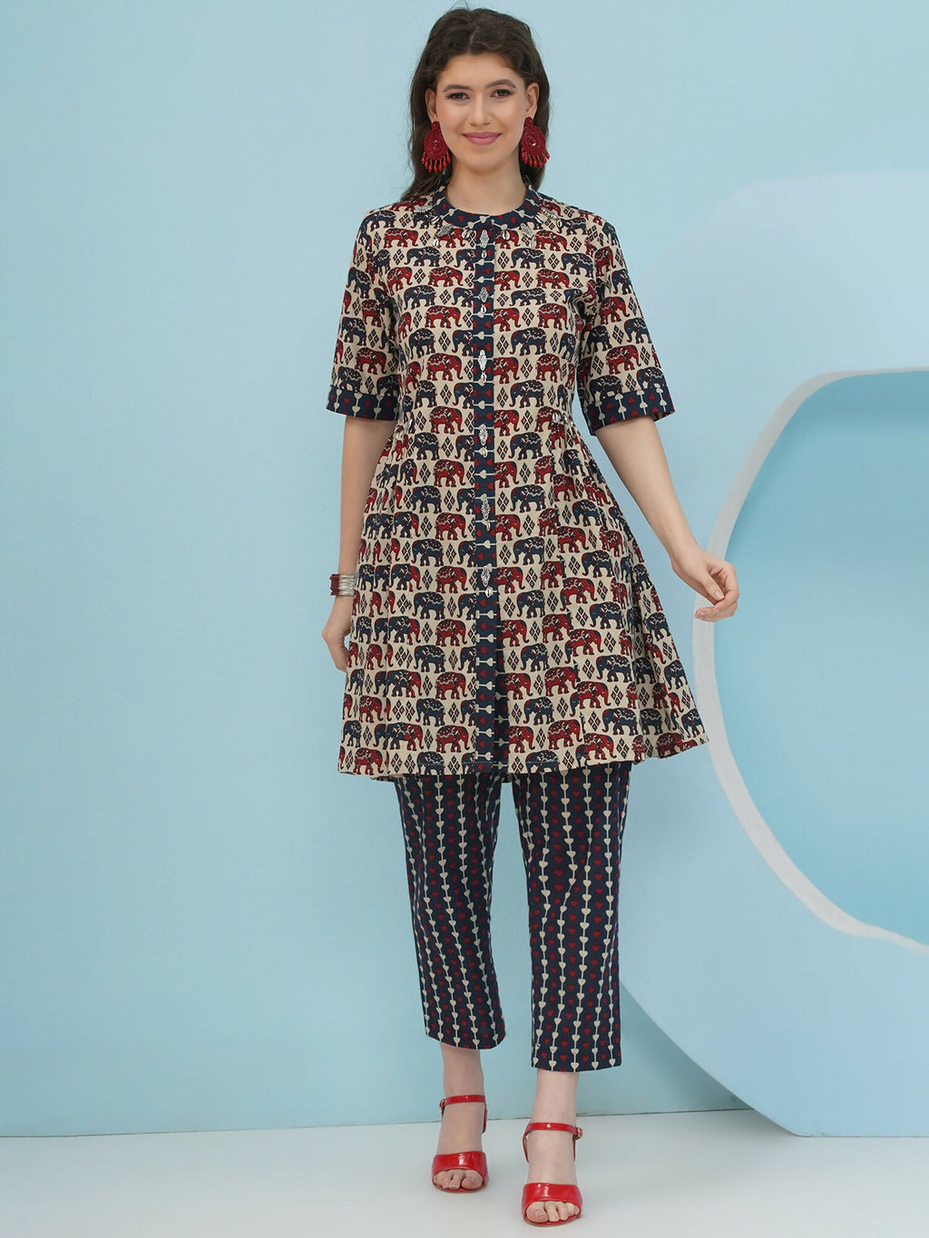 Joban Fashion Elephant Printed Co Ord Set - Beige
