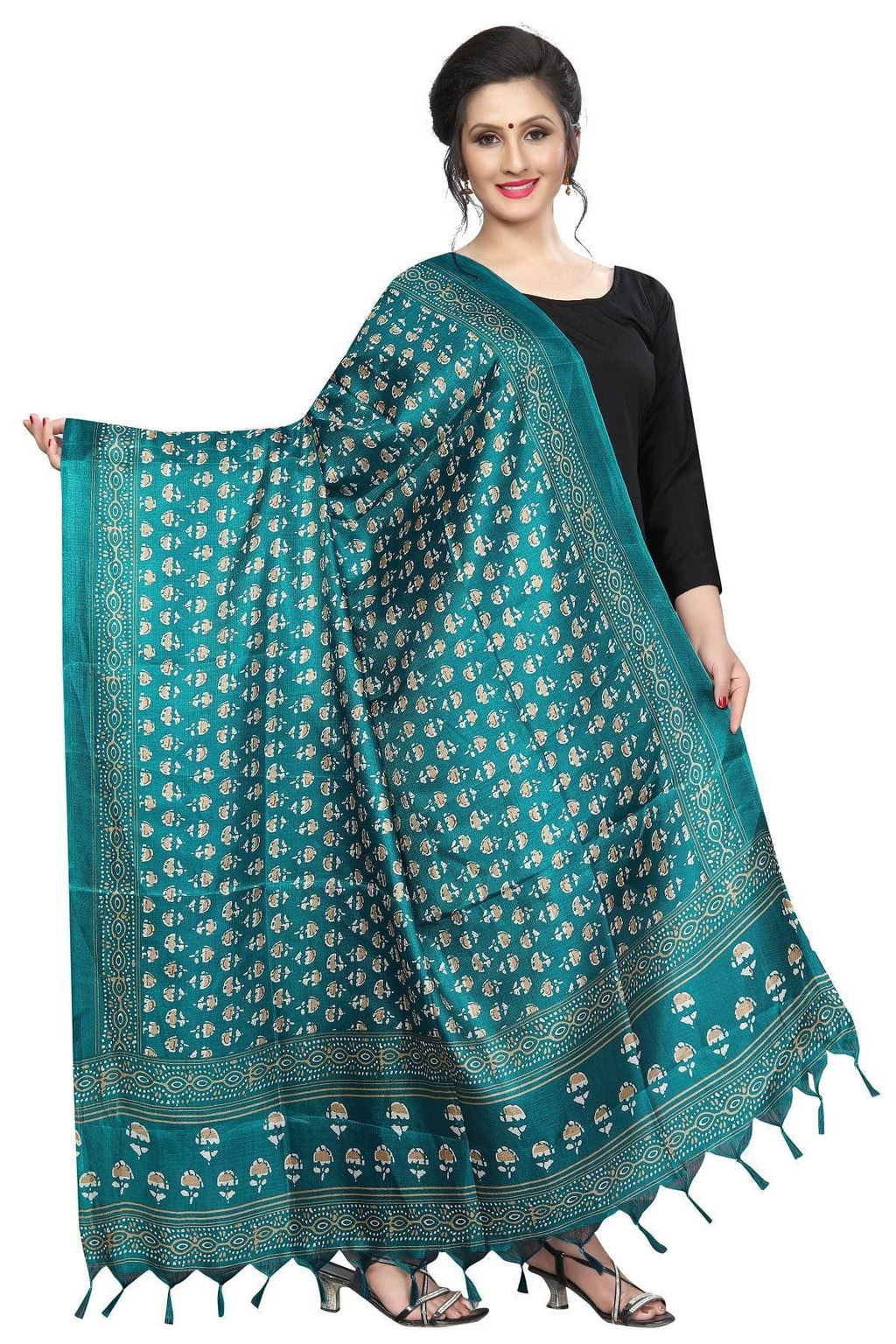 Vamika Rama Green Dot Printed Khadi Bhagalpuri Latest Dupatta