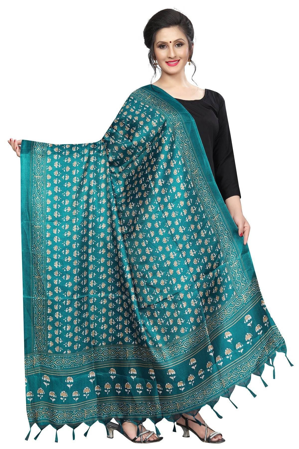 Vamika Rama Green Dot Printed Khadi Bhagalpuri Latest Dupatta
