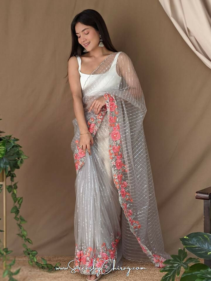 Vamsee Murari Grey Super Net Saree