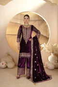 Joban Fashion Wine Velvet Sequence Embroidery Work Kurta Set
