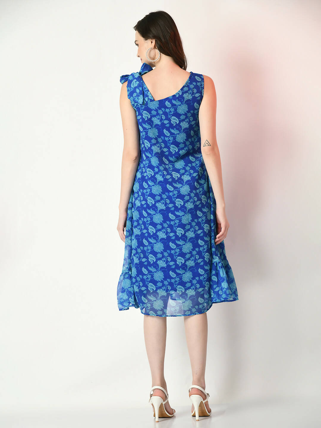 Myshka Women's Blue Fit and Flare Printed Dress