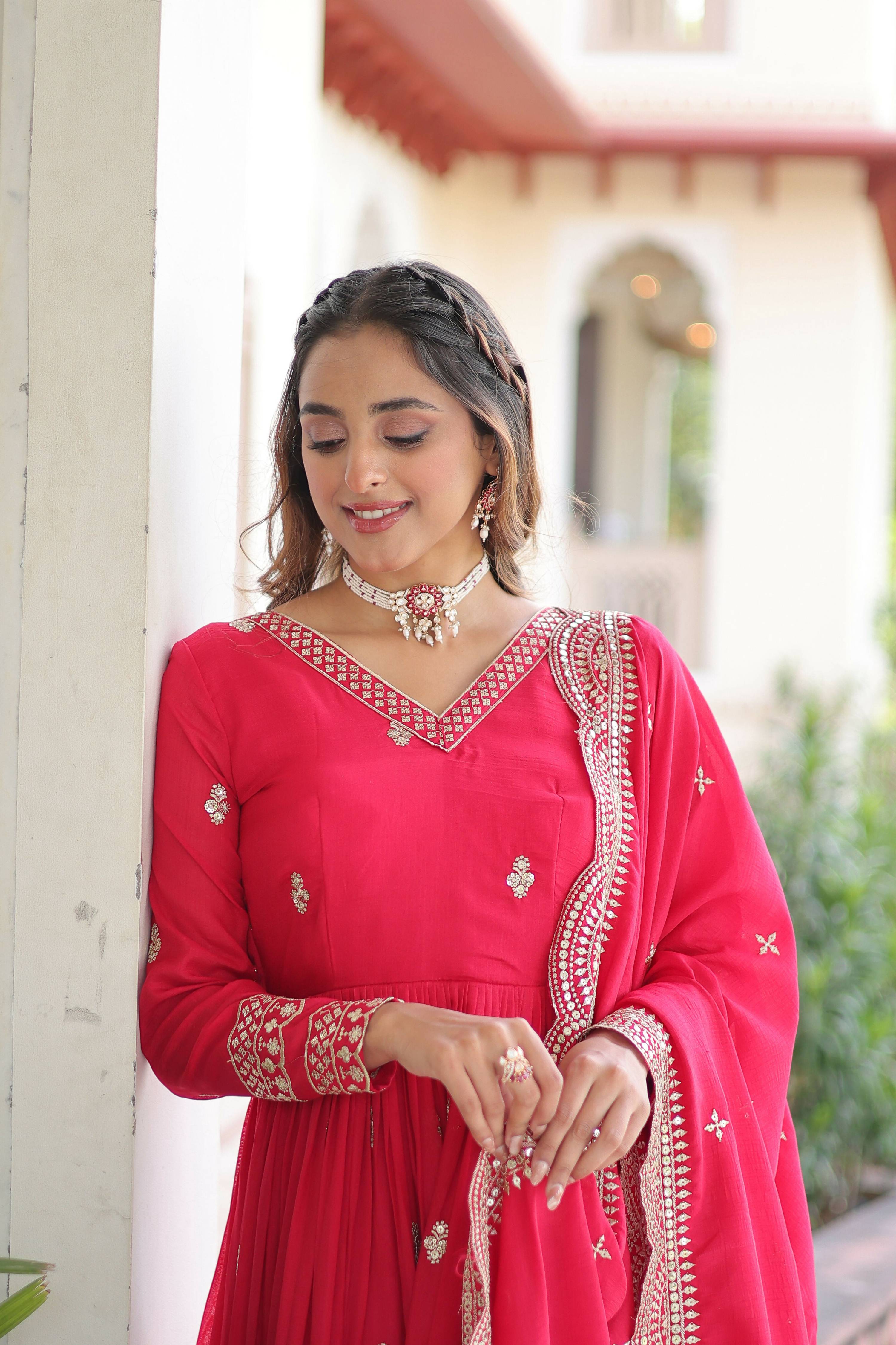 Joban Fashion Pink Readymade Kurta Set With Sequence embroidery Work