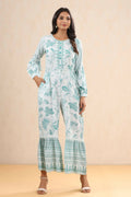 Juniper Women Teal Rayon Printed Straight Jumpsuit