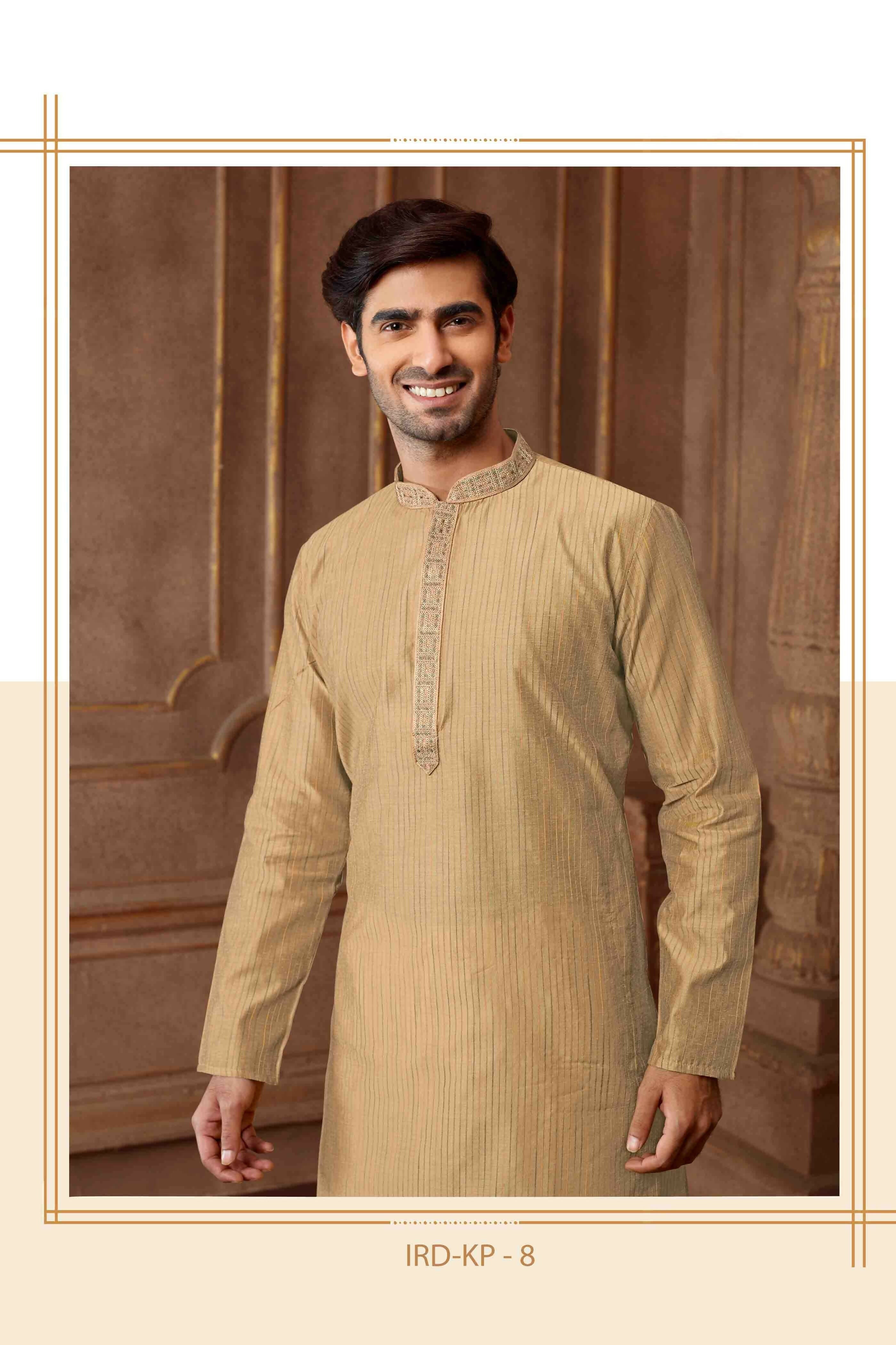 Joban Fashion Light Grey art Silk Blend Strips kurta Pyjama
