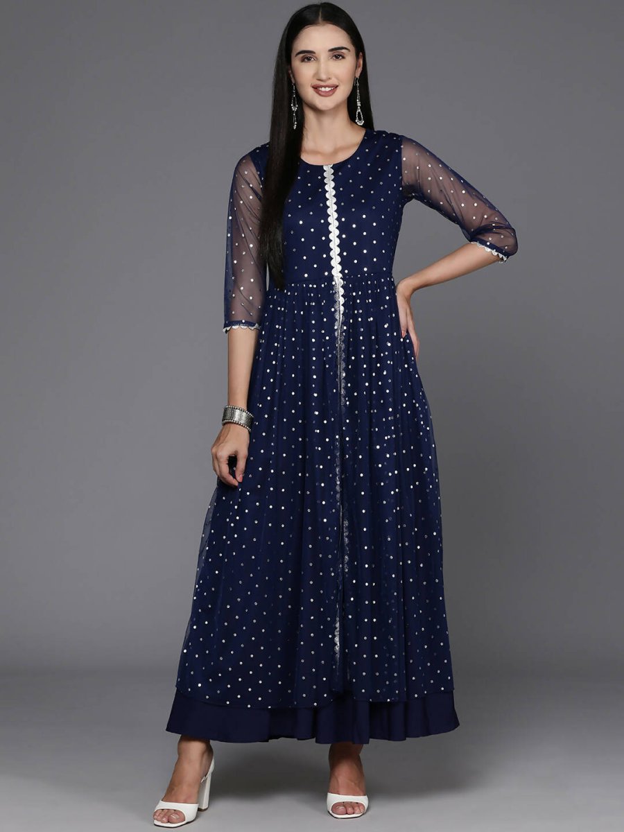 Ahalyaa Women's Traditional wear Ethnic Dress - Navy Blue