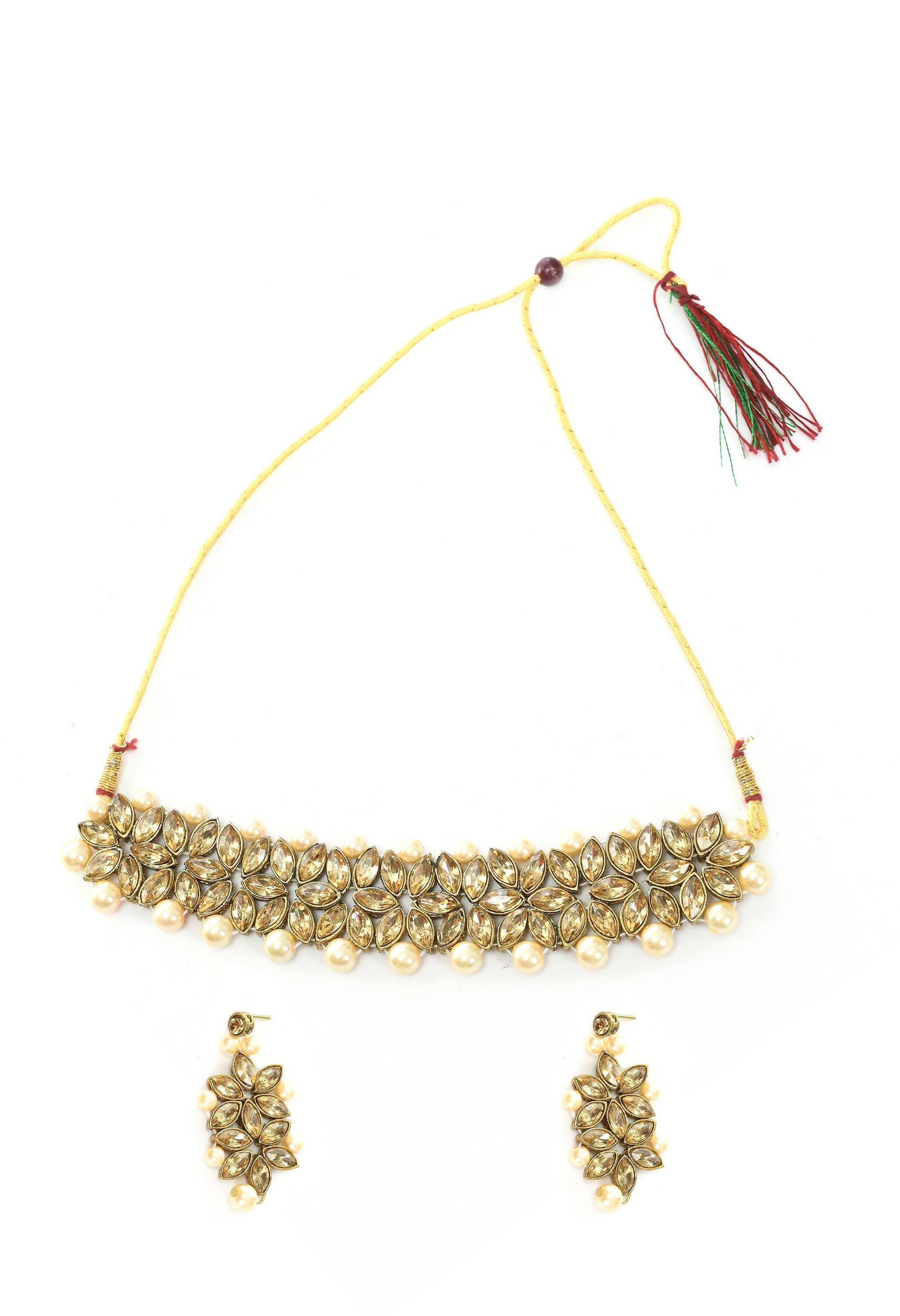 Mominos Fashion Johar Kamal Gold-Polished Brass Finish Kundan/Pearls Choker For Women (Golden)